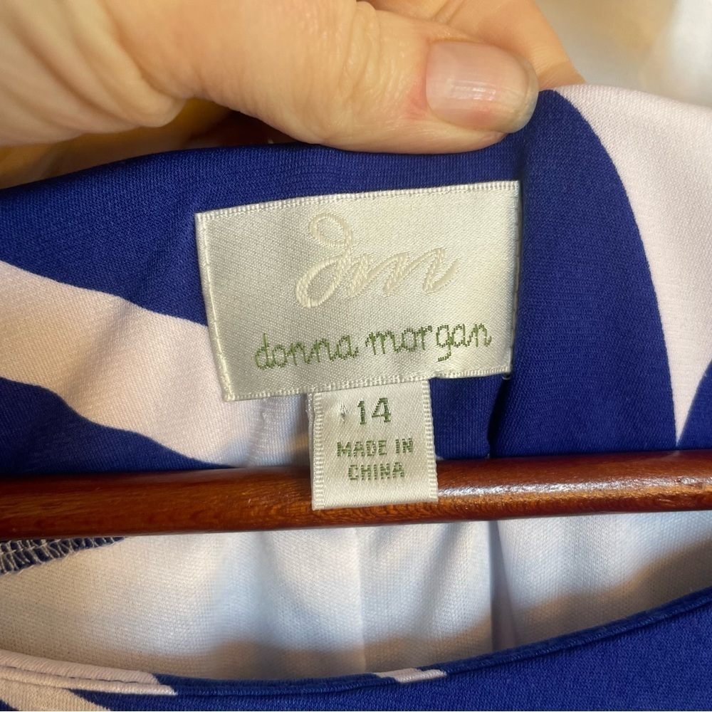 DONNA MORGAN Women’s Blue White Swirl Pencil Dress‎ Ruche Cap Sleeve Size 14 NWT - Picture 4 of 13